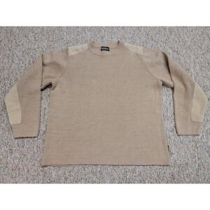 Woolrich Sweater Mens Medium Beige Khaki Heavy Knit Corduroy Patches Fisherman